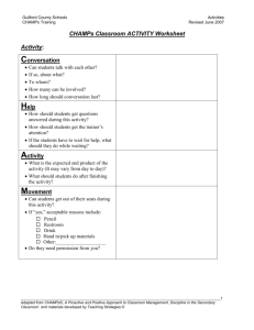CHAMPs Classroom ACTIVITY Worksheet
