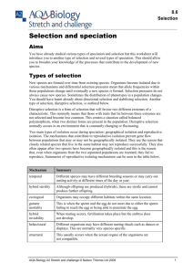 Selection and speciation worksheet