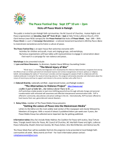 The Peace Festival Day Sept 19th, 10 am – 2pm Kicks off Peace
