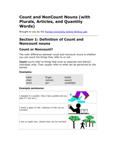 Count and NonCount Nouns (with Plurals, Articles