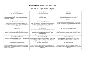 Triple Science Trial exams revision list