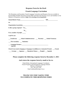 Response Form for the Draft French Language Curriculum The