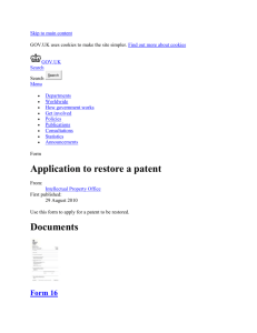 Application to restore a patent - Publications