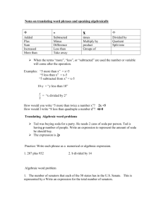 Notes on Translating word phrases and Speaking Algebraically