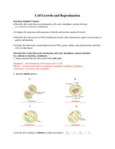 Cell Growth and Reproduction with Answers