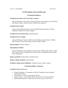 US Presidents Bio/Fact Sheet