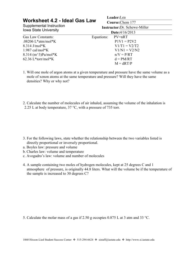 Quiz Worksheet - Deviation from the Ideal Gas Laws