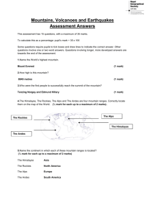 Mountains, Volcanoes and Earthquakes Assessment Answers This