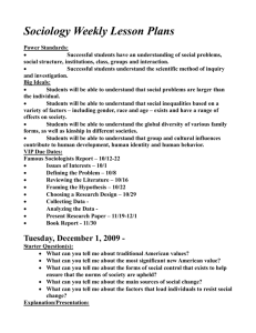 Sociology Weekly Lesson Plans