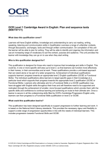 OCR Level 1 Cambridge Award in English: Plan and sequence texts