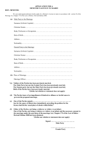 Application for a Minister`s Licence to Marry