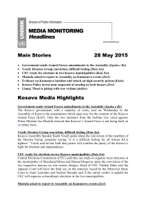 Headlines – 28.05.2015 - UNMIK Media Monitoring