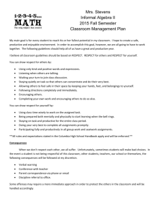 Classroom Management Plan 2015-2016