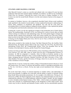 Citation for John Maxwell Coetzee edited by Nita 17feb12