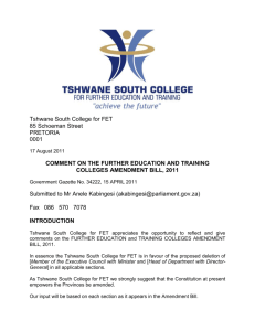 1 Tshwane South College for FET 85 Schoeman Street PRETORIA