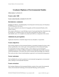 Graduate Diploma of Environmental Studies Graduate Diploma of