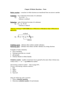 Chapter 20 Redox Reactions – Notes