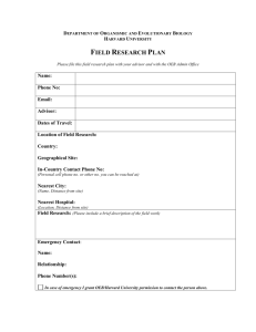 Field Research Plan - Department of Organismic and Evolutionary