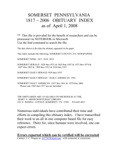 Somerset County Obituary Index 1817-2006