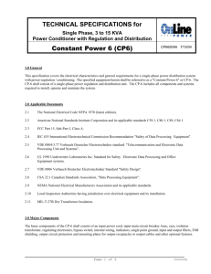 PRODUCT SPECIFICATION FOR A 6 TO 15 KVA,
