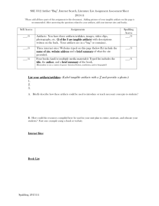 Artifact.Internet.Book List Assessment Sheet 2013