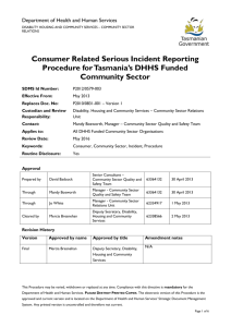 Consumer Related Serious Incident Reporting Procedure for