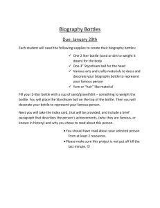 Biography Bottles Due: January 29th Each student will need the