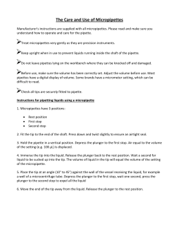 Laboratory #2 Pipetting Technique and Micropipette Calibration Skills