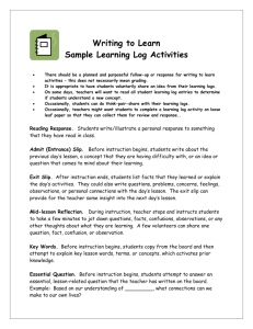 Some Learning Log Activity Ideas