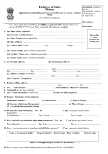 Application Form for PIO Card