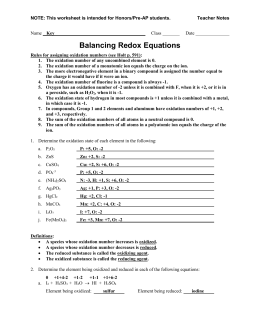 ASSIGNING OXIDATION NUMBERS WORKSHEET