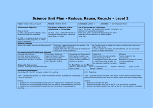 Science Unit Plan - Reduce, Reuse, Recycle - Level 2