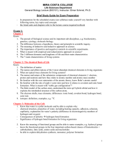 Brief study guide for Test #1 preparation