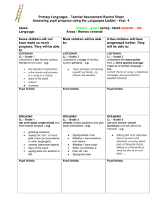Primary languages teacher assessment record sheet year 4