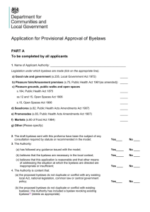 Application for Provisional Approval of Byelaws