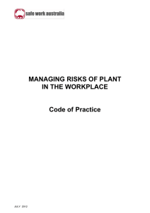 Managing the Risks of Plant in the Workplace Code of Practice