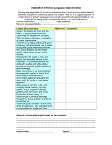 Observation of Primary MFL lesson checklist