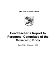 Headteacher`s Report to Personnel Committee of the Governing Body