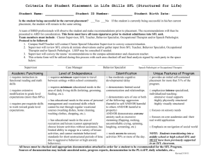 Criteria for Student Placement in Life Skills SFL (Structured for Life)