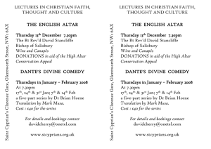 LECTURES IN CHRISTIAN FAITH, THOUGHT AND CULTURE