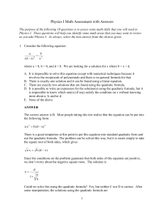 Physics I Math Assessment