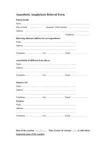 Anaesthetic Anaphylaxis Referral Form