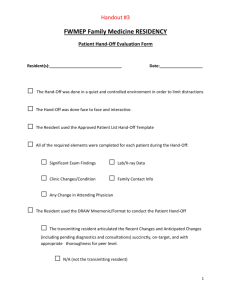 Patient Hand-Off Evaluation Form Hand-Out