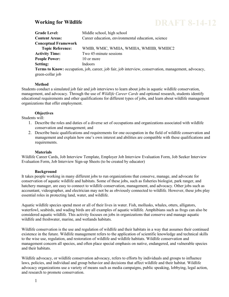 Working For Wildlife This Version Includes Part B Working For Wildlife This Version Includes Part B