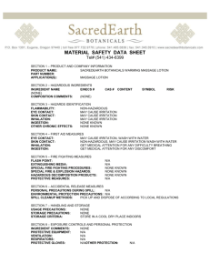 Warming Massage Lotion Data Sheet