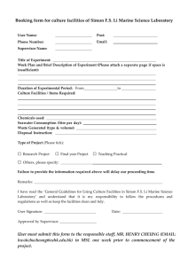 BOOKING FORM FOR AQUATIC SCIENCE LABORATORY