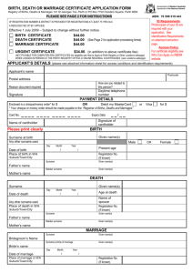 application for a birth, death or marriage certificate