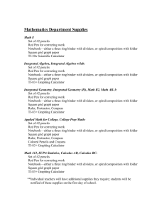 Mathematics Supplies List