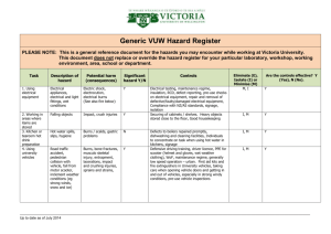 Generic VUW Hazard Register PLEASE NOTE: This is a general