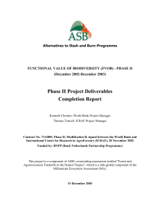 Phase II Deliverables - ASB Partnership for the Tropical Forest